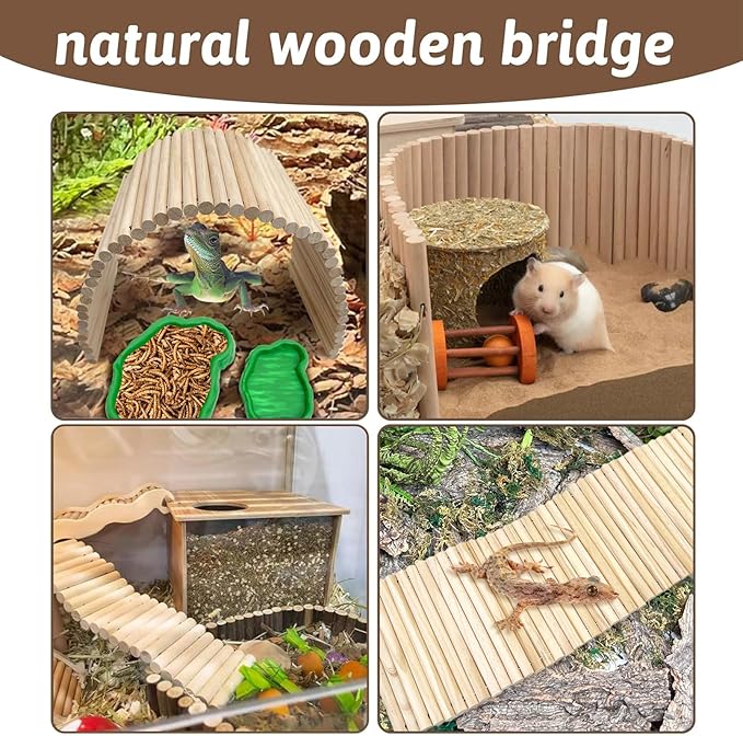 Hamiledyi 15.66 x 7.8 inch Wooden Reptile Hideout, Bearded Dragon Bendy Bridge, Reptiles Hide Cave Habitat Decor, Climbing Ladder Hiding Hut for Lizards Gecko Spiders Snakes Tortoise