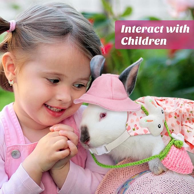 Weewooday 2 Sets Pet Rabbit Bunny Dress Bunny Easter Costume with Leash Hat Mini Bag Harness Leash Small Animals Accessory for Rabbit Hedgehog Ferret Guinea Pigs Piggies Squirrel(Stylish)