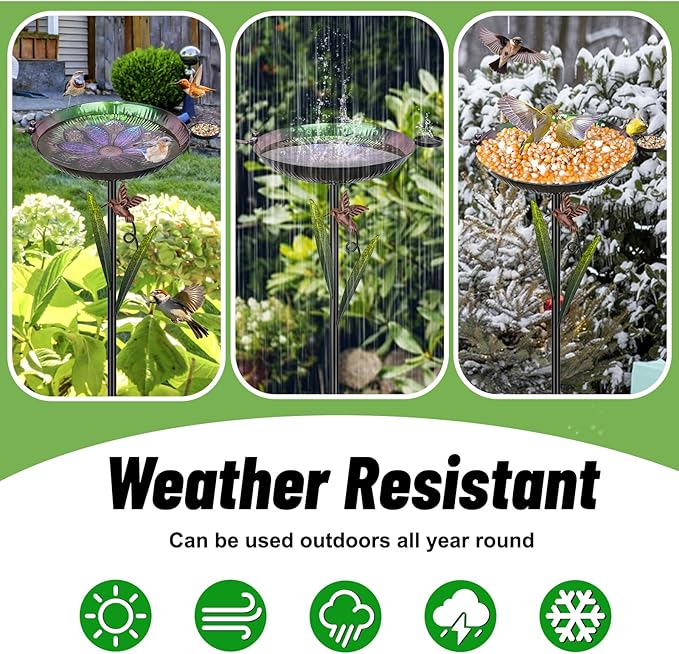 41.5" Metal Bird Bath for Outside, Detachable Birdbath Sturdy 5-Prong Stake Base with Bowl & Decorative Birds, Durable Iron Garden Birdbath & Feeder for Patio Wildlife Décor (Purple to Green)