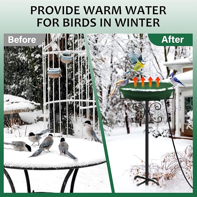 Daoeny Heated Bird Baths for Outdoors, Upgraded 100W Thermostatically Controlled Heated Bird Bath with 5-Prong Metal Base, Heated Bird Bath for Outside Winter Garden Patio Yard Lawn(Green)
