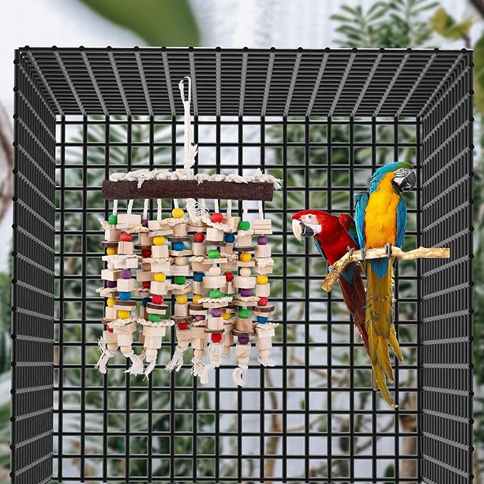 Deloky Large Bird Parrot Chewing Toy -Natural Wooden Blocks Bird Parrot Tearing Toys Suggested for Large Macaws cokatoos,African Grey and a Variety of Amazon Parrots (Natural)