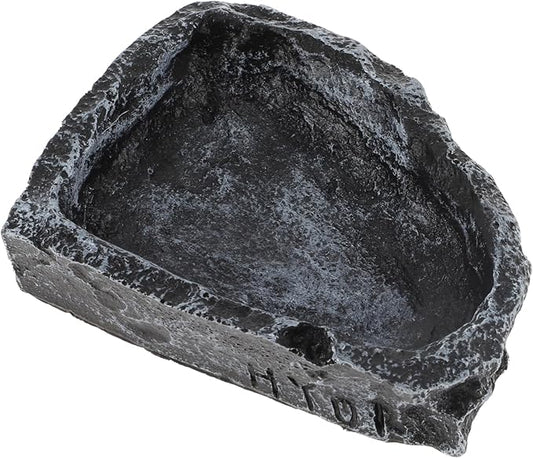 Reptile Food Dish, Resin Lizard Reptile Food Dish, Turtle Water Bowl, Terrarium Feeding Bowl Accessory for Lizard Tortoise Snakes Gecko, Black, 4.72"x3.74"x0.98"