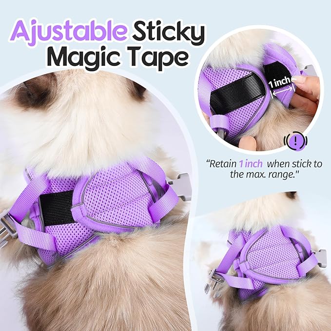 Dooradar Cat Harness and Leash Set, Escape Proof Lightweight Kitten Harness, Soft Breathable Reflective Vest for Outdoor Walking Traveling, Adjustable for Medium Cats, Grey & Purple, M