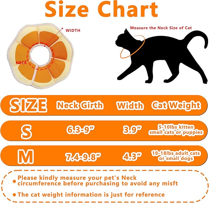 Soft Adjustable Recovery Collar - Comfortable Elizabethan Neck Protective Collar for Cats After Surgery (Orange, Small)
