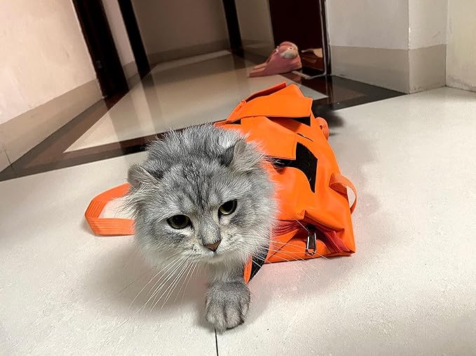 HDKUW Cat Grooming Bag,Foldable Travel Carrier for Cats,Anti-Bite Anti-Scratch Cat Grooming Restraint Bag,Pet Carrier for Administering Eye Drops,Ear Cleaner,Clipping Nails Orange M