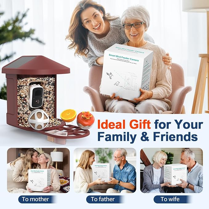 PeckCam® Bird Feeder with Camera with AI Identify 10000+ Birds Species, 3 Solar Panels, 2K Live View, Instant Arrival Alerts, Smart Bird House with Cam, Gift for Bird Lovers