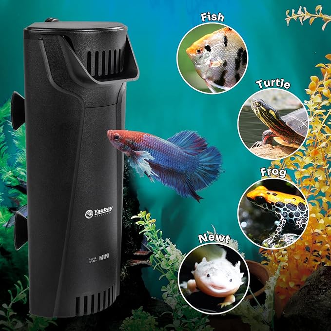 Quiet Internal Aquarium Filter, 3-Stage Bio-Filtration Low-Level Waterfall Small Power Filter with Protective Grate for Up to 10 Gallon Fish Turtle Shrimp Tank Filtration (Filter) (Filter)