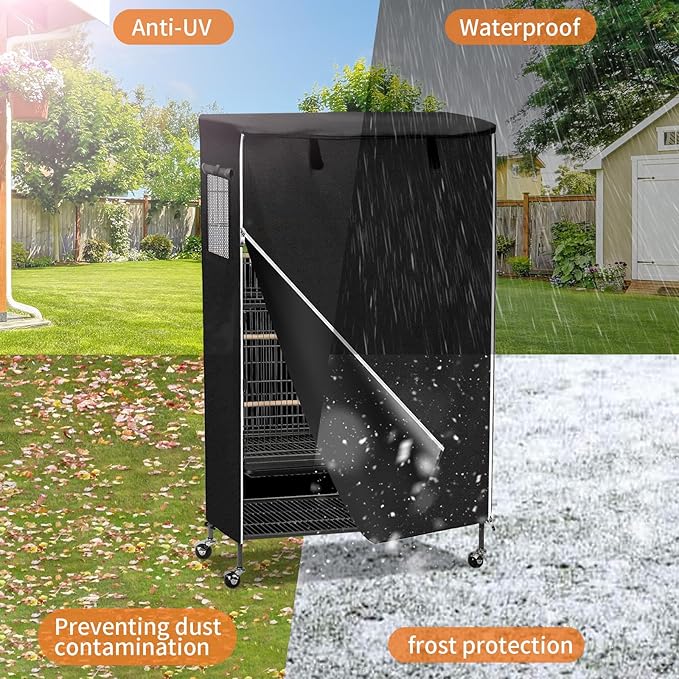 Roasivi Universal Large Birdcage Cover Black Out and Breathable Cages Cover for Parrots and Other Small Animals Durable Waterproofing Washable Material 36" L x 25" W x 48" H Black