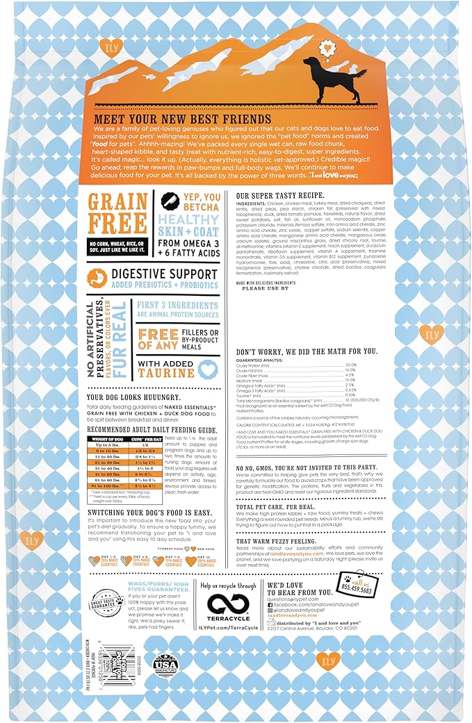 I and love and you Naked Essentials Dry Dog Food - Chicken + Duck - High Protein, Real Meat, No Fillers, Prebiotics + Probiotics, 23lb Bag