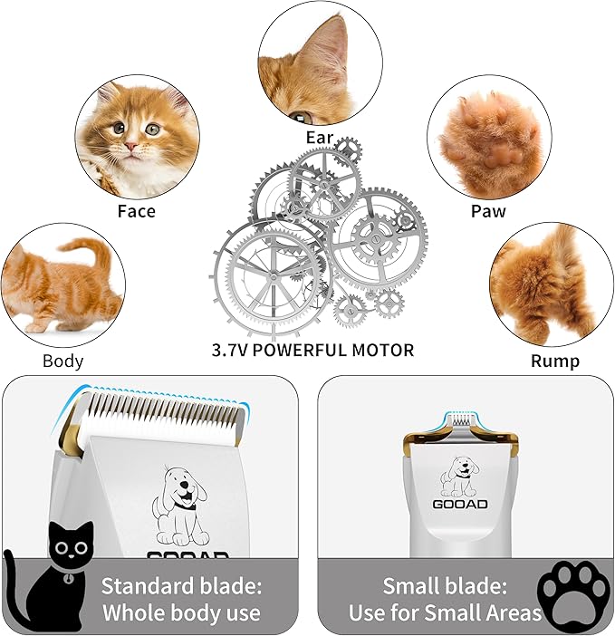 Cat Clippers for Matted Hair, Cat Grooming Kit, Cordless Cat Shaver for Long Hair, Low Noise Paw Trimmer, Cat Hair Trimmer for Grooming,Quiet Pet Hair Clippers Tools for Cats Dogs (White)
