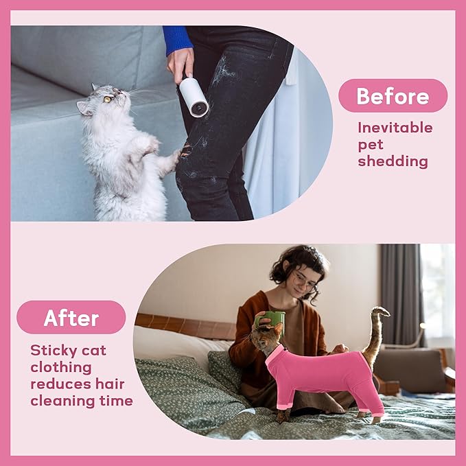 PUMYPOREITY Cat Hair Sticky Shirt – Breathable & Lightweight, Reduces Shedding Fur Pajamas, Prevents Licking Wounds After Surgery, Pink, L