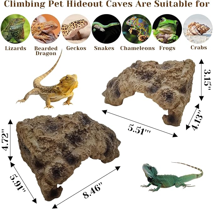 Hamiledyi Reptile Simulation Rock Cave Hideouts Reptile Hide Resin Leopard Gecko Hide Bearded Dragon Hideout Terrarium Decor for Turtles Snakes Gecko Hermit Crab Ball Pythons (S)