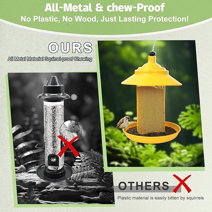 Finch Feeder - All-Metal Squirrel Proof Thistle Nyjer Seed Bird Feeder for Outdoors, 2.5LB Capacity, Powder-Coated Rust Resistant Mesh Design for Goldfinches & Small Birds Yellow