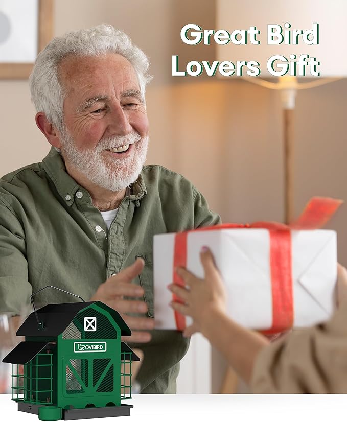 Bird Feeders for Outdoors Hanging, 5LBS Large Bird Feeder with 2 Suet Cage, Red Barn Metal Birds Feeder for Outside, Weather Resistant Cardinal Feeders, ldeal Birds Watching Gifts (Green)