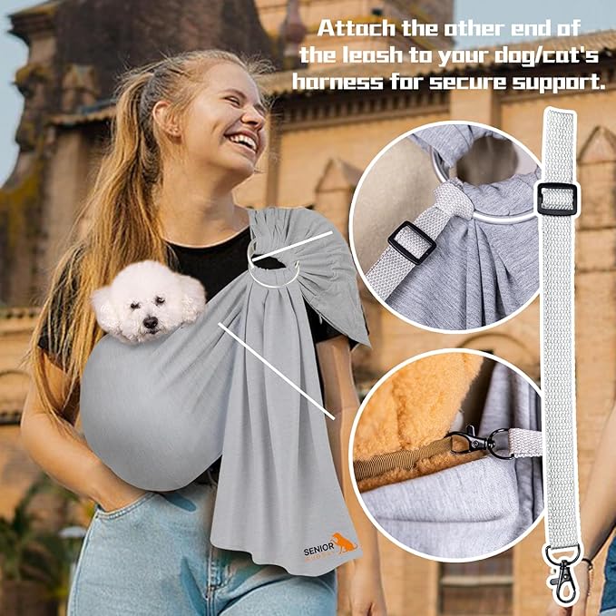 Dog Sling Carrier for Small Dogs,Carrying Wrap Anti-Anxiety Cat Sling,Adjustable Pet Sling (Light Blue) (Light Gray)