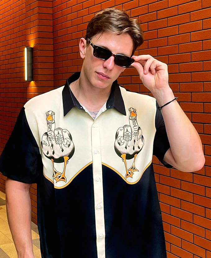 Men’s Hawaiian Shirt Western Cowboy Symmetrical Print Short Sleeve Button Down Casual Beach Holiday Summer Shirt