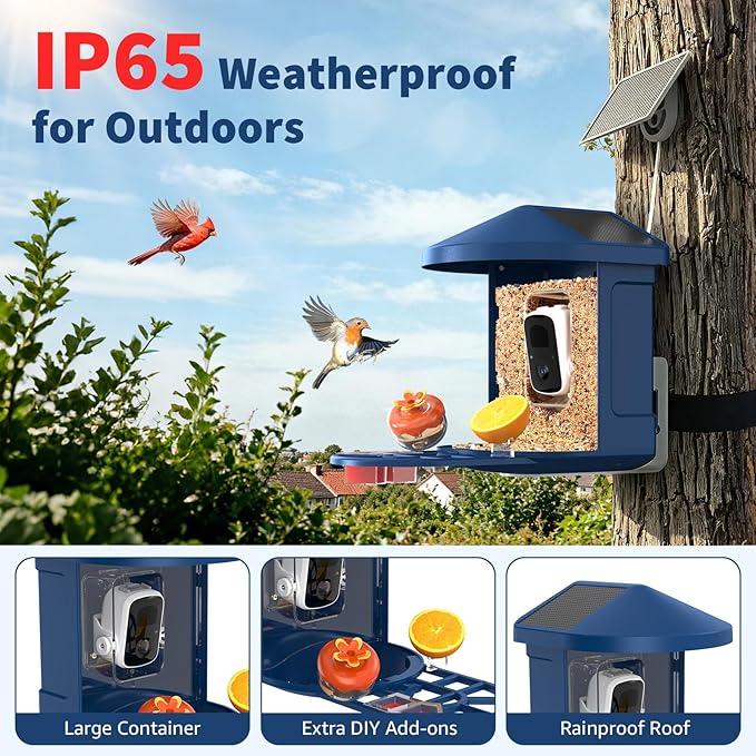 PeckCam® Bird Feeder with Camera with AI Identify 10000+ Birds Species, 3 Solar Panels, 2K Live View, Instant Arrival Alerts, Smart Bird House with Cam, Gift for Bird Lovers