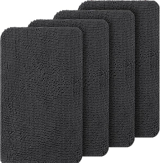 OLANLY Dog Door Mat Set 4-Piece 36x24, Absorbs Moisture and Dirt, Absorbent Non-Slip Washable Doormat, Quick Dry Chenille Mud Mat for Dogs, Entry Indoor Entryway Carpet for Inside Floor, Dark Grey