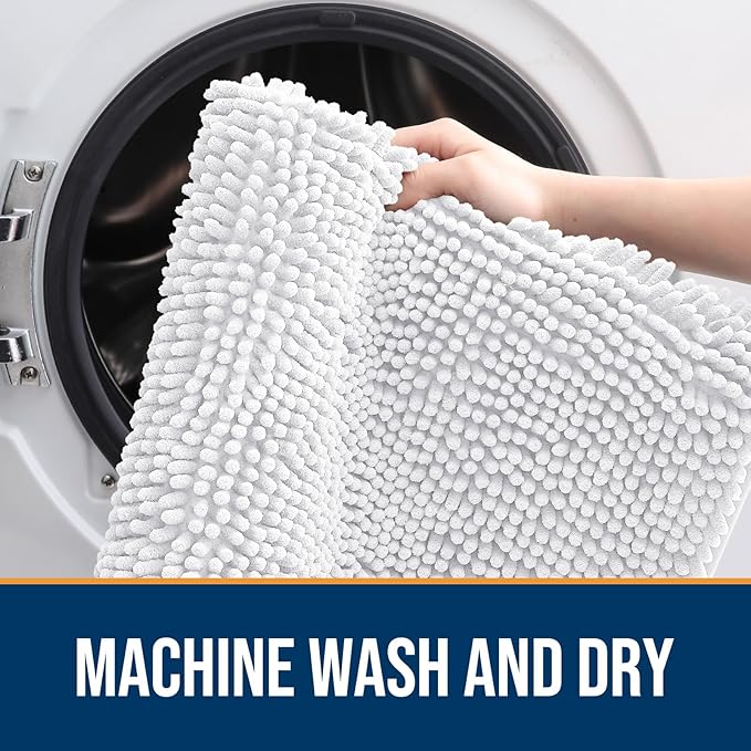 OLANLY Dog Door Mat for Muddy Paws 47x24, Absorbs Moisture and Dirt, Absorbent Non-Slip Washable Doormat, Quick Dry Chenille Mud Mat for Dogs, Entry Indoor Entryway Carpet for Inside Floor, White