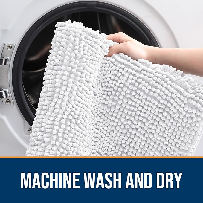 OLANLY Dog Door Mat for Muddy Paws 30x20, Absorbs Moisture and Dirt, Absorbent Non-Slip Washable Doormat, Quick Dry Chenille Mud Mat for Dogs, Entry Indoor Entryway Carpet for Inside Floor, White