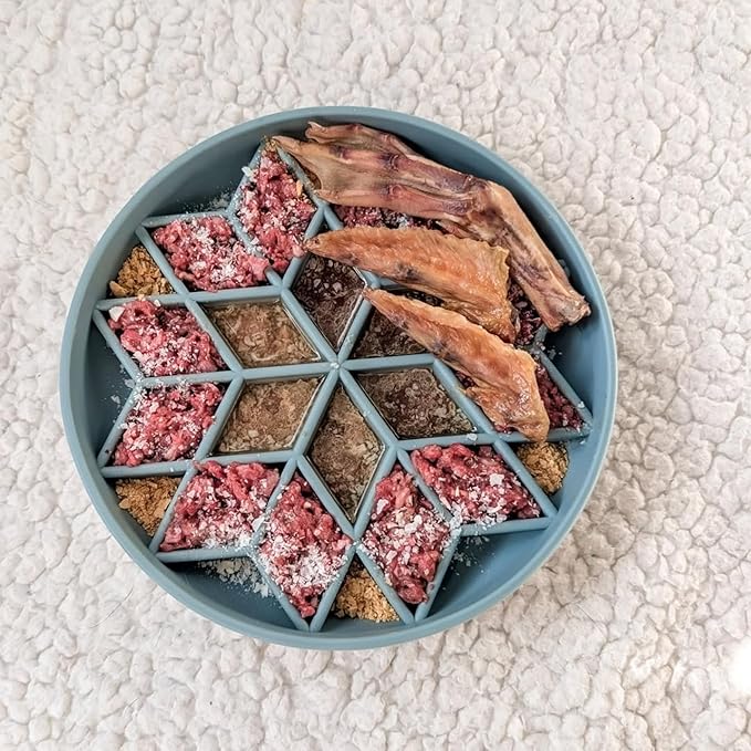 OHMO Slow Feeder Dog& Cat Bowl, Silicone Puppy Cat Food Bowl with Anti-Slip Suction Cup Slow Down Small Dogs Eating, Anti Choking (S-Diamond,Light Blue)