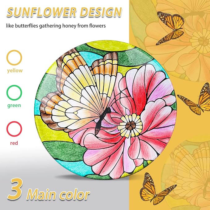 MUMTOP Glass Bird Baths for Outdoors-Outdoor Bird Bath Bowl - Butterfly and Flower Birdbaths Yard Stake, Bird Feeders for Outside, Garden, Patio, Lawn Decor