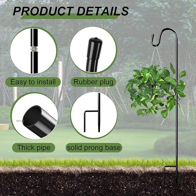 10 Pieces 32 Inch Shepherds Hooks for Outdoor Adjustable Shepherds Hook Metal Garden Bird Feeder Pole Black Plant Hangers Stakes for Plant Baskets Solar Lanterns Bird Feeders Weddings Décor (10 PCS)