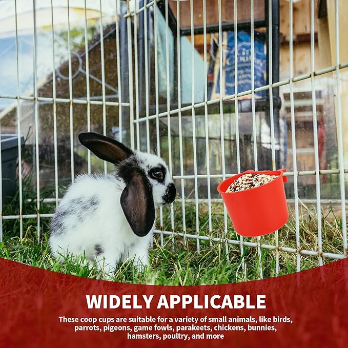 40 Pcs Cage Cups Birds Feeders Bird Water Dispenser Hanging Quail Waterer Plastic Chicken Feeding Watering Dish for Small Coop Parrot Parakeet PET Poultry Pigeon Gamefowl Food Seed Bowl Supplies(Red)