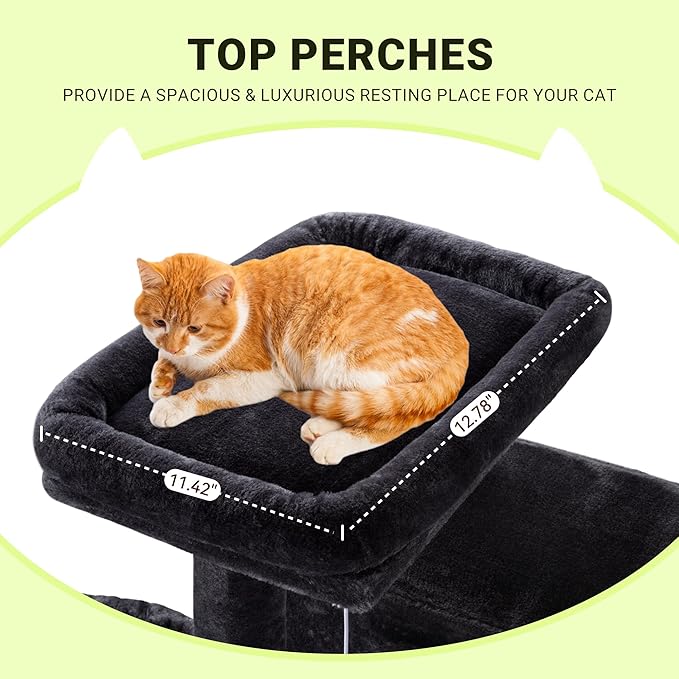 Allewie 64 Inches Cat Tree Tower/Multi-Level Activity Center for Indoor Big Felines/2 Plush Condos/2 Perchs/Basket/House/Sisal Scratching Posts/Hanging Cat Toys/Dark Grey