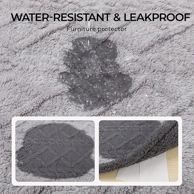 Waterproof Pet Blanket, Liquid Pee Proof Dog Blankets for Sofa Bed Couch, Reversible Sherpa Fleece Furniture Protector Cover for Small Medium Large Dogs Cats,Light Grey Medium（57" x 40"）