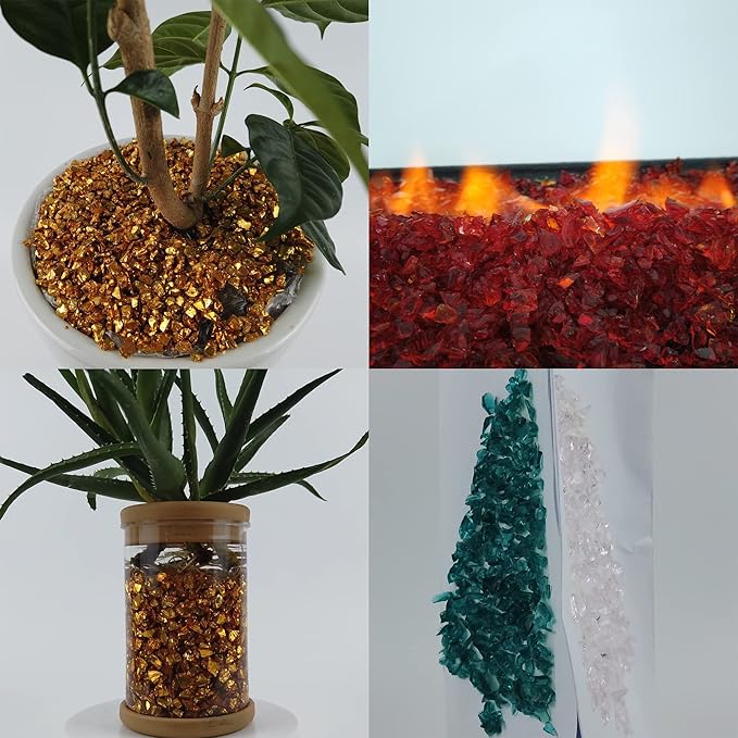TWINKLING High Luster Fire Glass Gravel Stone Glitter,Broken Glass,Fire Gems Chips,Crushed Glass for Fire Pit Crafts Resin Art Aquarium Garden Decoration,3-6mm,1-Pound Jar (Grey)