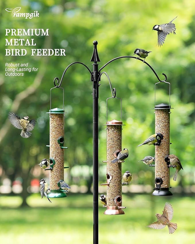 Bird Feeders for Outdoors Hanging,Finch Feeders for Outside,Chew-Proof Hanging Bird Feeder,Rust-Proof Birdfeeder,Squirrel Proof 6 Ports Metal Bird Feeder,14 Inch,1 Pack,Green