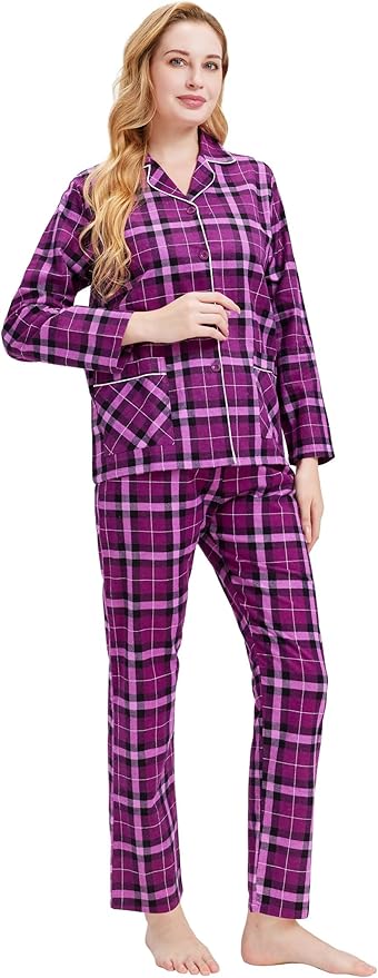 GLOBAL Flannel Pajamas for Women 2-Piece Comfy and Cozy Flannel Pj Set Cotton Loungwear