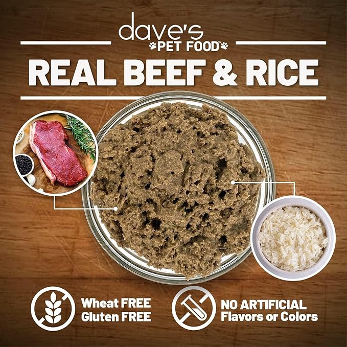 Dave's Pet Food Wet Dog Food (Beef & Rice), Made in USA Naturally Healthy Canned Topper Gluten Free Topper, 13.2 oz (12 Pack)