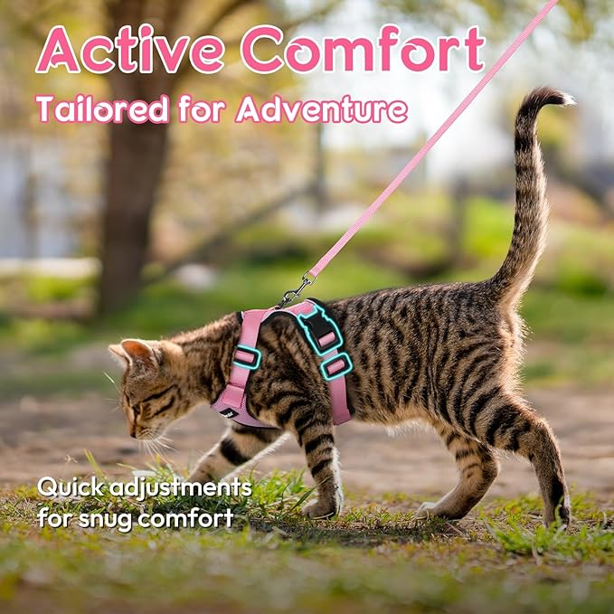 Dooradar Cat Harness and Leash Set, Escape Proof Safe Adjustable Kitten Vest Harnesses for Walking, Easy Control Soft Breathable Mesh Jacket with Reflective Strips for Cats, Pink, XS