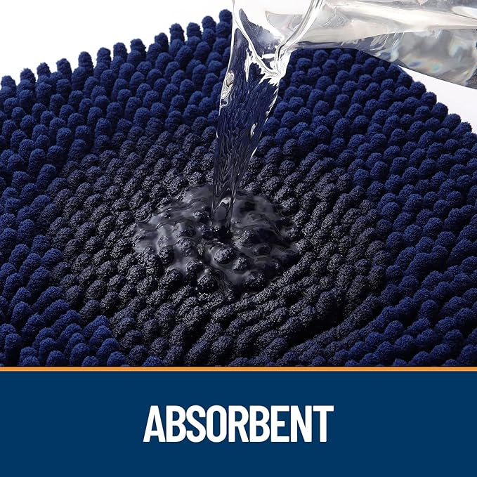 OLANLY Dog Door Mat for Muddy Paws 59x32, Absorbs Moisture and Dirt, Absorbent Non-Slip Washable Doormat, Quick Dry Chenille Mud Mat for Dogs, Entry Indoor Entryway Carpet for Inside Floor, Navy Blue