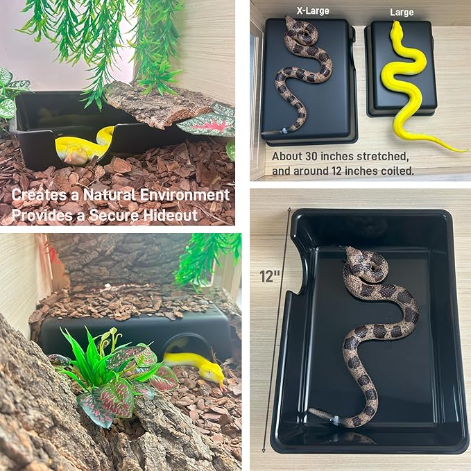 12in Durable Large Reptile Hide, Ball Python Hide, Leopard Gecko Hide, Bearded Dragon Hide, Easy to Clean Reptile Hides Cave for Tank, Snake Hide Large Enclosure (12" x 8.3" x 2.8" X-Large)