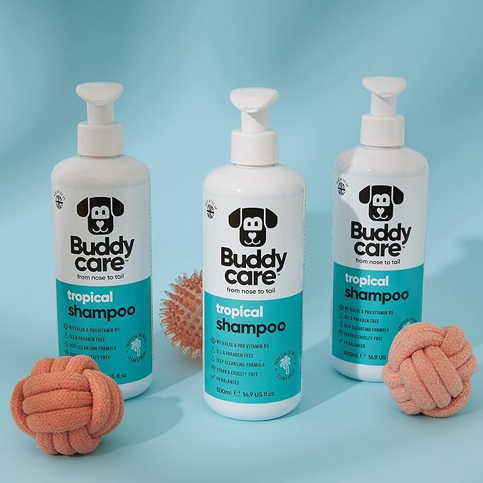 Tropical Dog Shampoo by Buddycare | Dry Skin & Itchy Skin Relief for Smelly Dogs | Deep Cleansing Shampoo for Dogs Puppy Sensitive Skin | Dog Shampoo & Conditioner | with Aloe & Vitamin B5 (16.90oz)