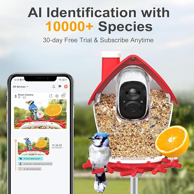 birdsnap® MON - Bird Feeder with Camera, 2K Detachable Video Bird Feeder Live with 32GB Card Fruit Fork, AI Identify Feather Species, Auto Record in Backyard, Ideal Gift for Birds Lover