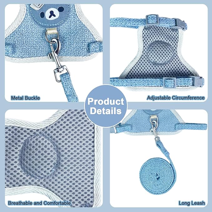 2-Pack Rabbit Harness and Leash Set – Adjustable Small Animal Vest Harness with Safety Buckle – Breathable & Lightweight – Ideal for Rabbits, Ferrets, Guinea Pigs, and Cats (Blue)