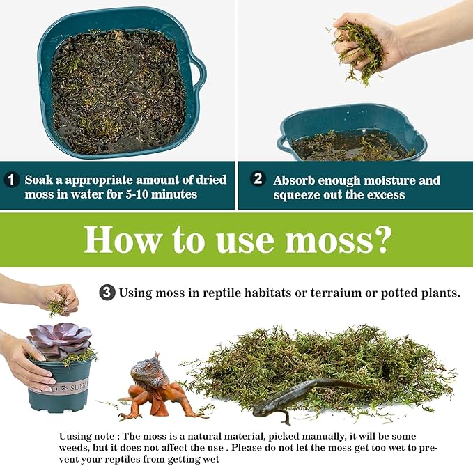Sukh Sphagnum Moss for Reptiles -Terrarium Moss for Reptiles Peat Moss for Reptiles Habitat Bedding Moss for Snakes Turtle Frog Gecko and Other Reptiles Substrate (15.8, Ounces)