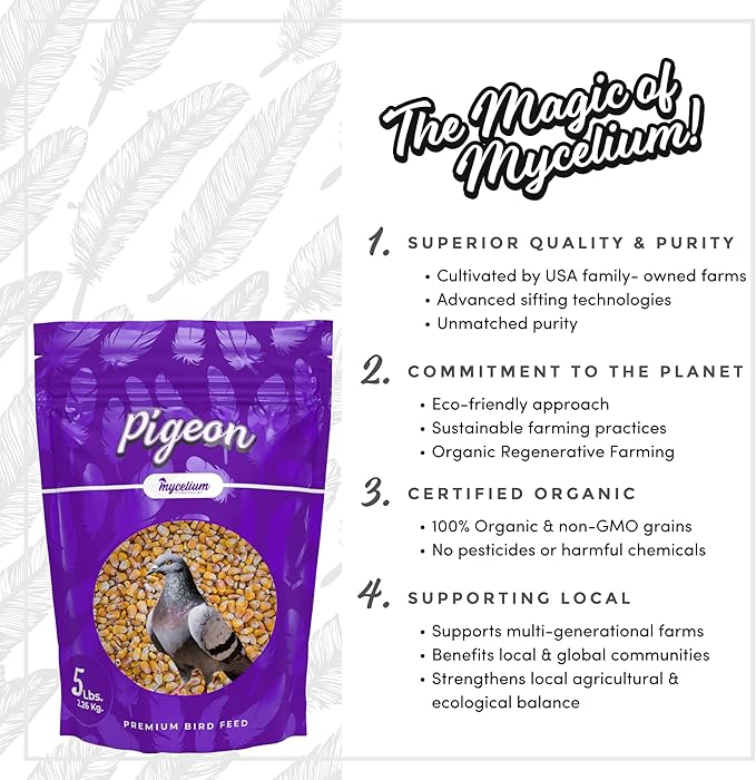 Mycelium Premium Corn – Organic, Non-GMO, High Nutritional Value Bird Food for Pigeons, Sourced from Local USA Farms, Sustainable Farming, 5 lbs
