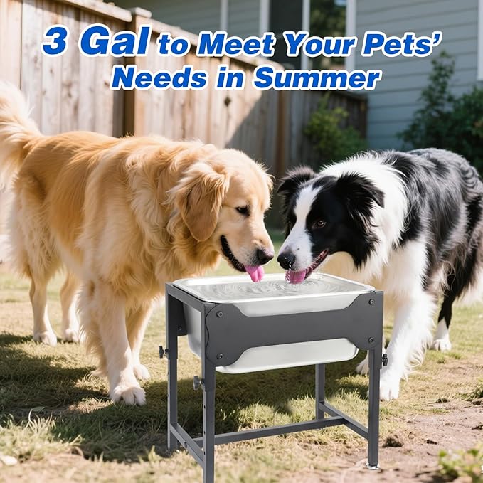 YUEPET 3 Gallon Elevated Dog Water Bowl for Large Extra Large Dogs Stainless Steel Dog Bowl with 4 Heights Adjustable Metal Anti-Slip Stand Pet Food Bowl for Joint Pressure Relief Indoor Outdoor Use