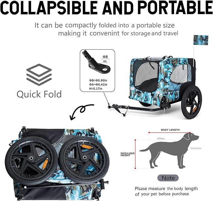 Pet Bike Trailer for Dogs, 88LBS Capacity Dog Bicycle Trailer with 20" Pneumatic Rubber Wheels, Multi-Directional Ventilation, Waterproof Cover, Perfect for Cycling with Pets