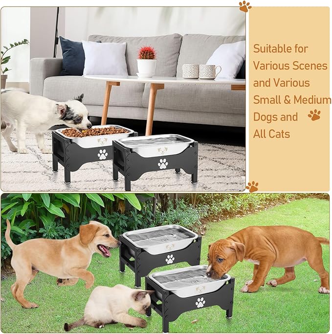 Honeydak 2 Sets Metal Elevated Dog Bowl with Stand Raised Stainless Steel Water Bowl Anti-Slip High Capacity Water Food Stand for Small Medium Large Breed Dog Indoor Outdoor(1.25 Gallons)