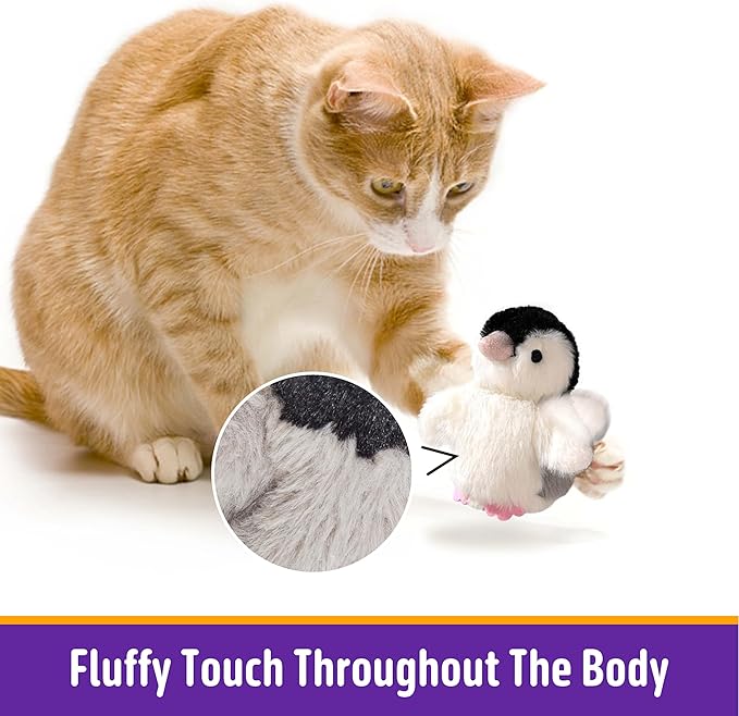 Interactive Cat Toy Rechargeable Automatic Chirping Penguin Bird Cat Toy Infused with Catnip in The Wings, Auto Beating Wings Kitten Toy for Indoor Cats to Play Alone, Never Boredom