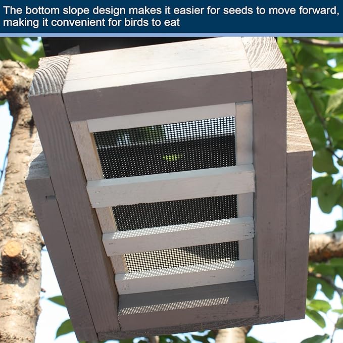 Hanging Wooden Platform Bird Feeder – Outdoor Tray Bird House Feeder for Cardinals and Wild Birds – Flat Platform Feeders for Backyard and Garden Use (Grey)