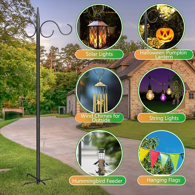 Outdoor Shepherds Hook for Bird Feeder, Double 76in Heavy Duty Shepherd Hooks, Adjustable String Lights Poles for Hanging Garden Plants, Humming Bird Feeder (2 Pack)