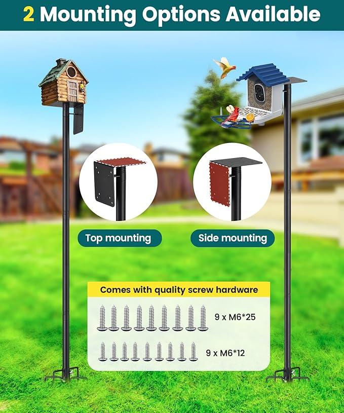 Bird Feeder Pole, 75 inch Bluebird House Pole for Outside Heavy Duty with 5 Prongs Base, Bird Buddy Accessories Mounting Kit, Adjustable Hummingbird Feeder Stand for Outdoor Wild Birds Watching