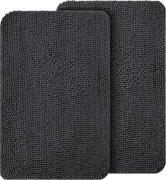 OLANLY Dog Door Mat Set 2-Piece 36x24, Absorbs Moisture and Dirt, Absorbent Non-Slip Washable Doormat, Quick Dry Chenille Mud Mat for Dogs, Entry Indoor Entryway Carpet for Inside Floor, Dark Grey